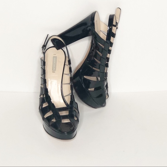 Giorgio Armani Black Patent Slingback Peeptoe Heels 6 - Picture 6 of 10